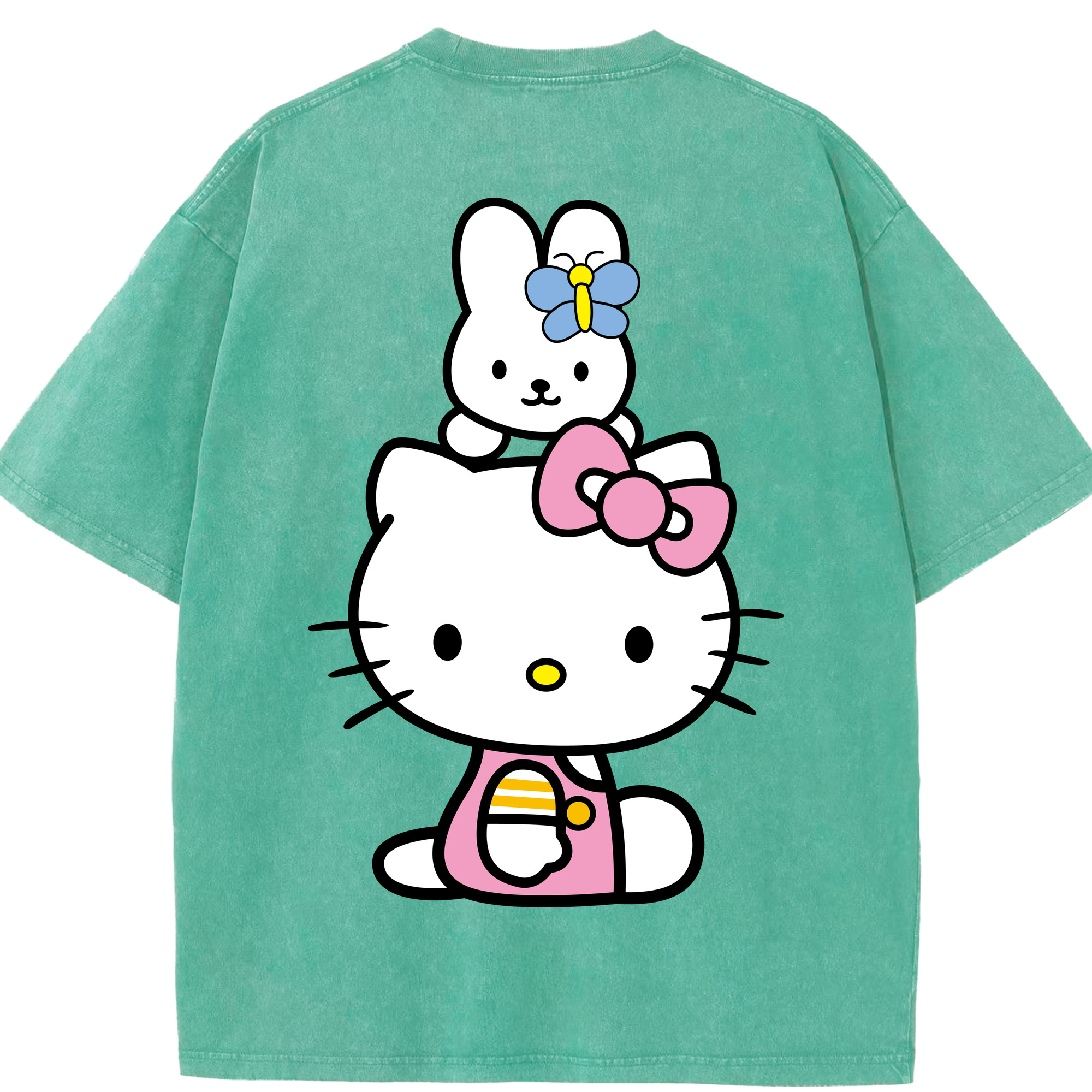 （画像用） Hello Kitty ハローキティ 綿100% ヴィンテージ風 半袖Tシャツ（背面プリント）